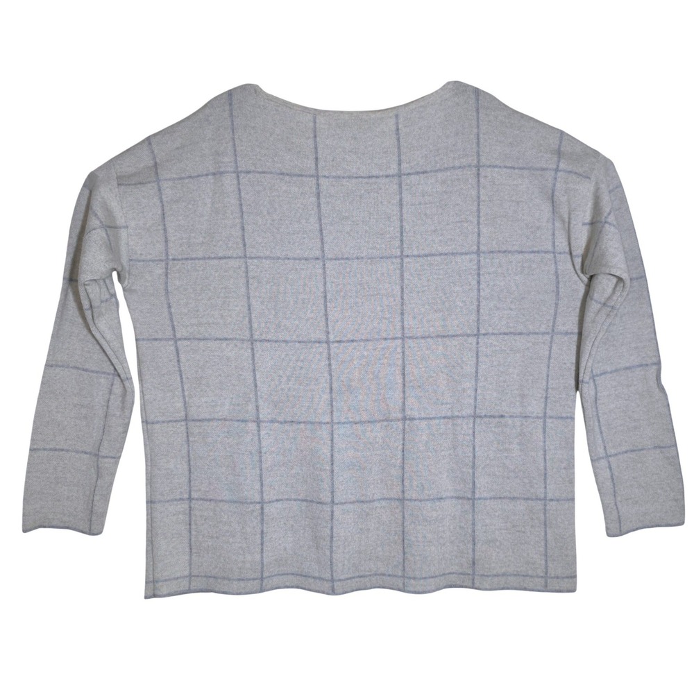 Eileen Fisher Women's Windowpane Merino Wool Sweater Size M Grey Cream - Picture 9 of 12